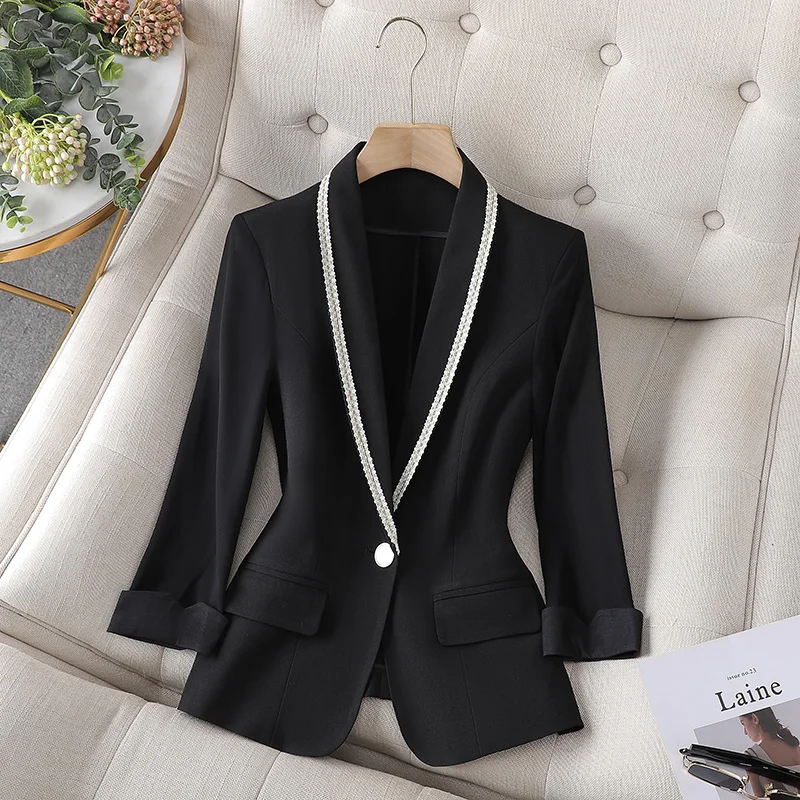 Women 2023 Summer Black White Coat Chiffon Long Sleevel jacquard Fitness Jacket Office Female Prom Workwear Tops Party Clothing