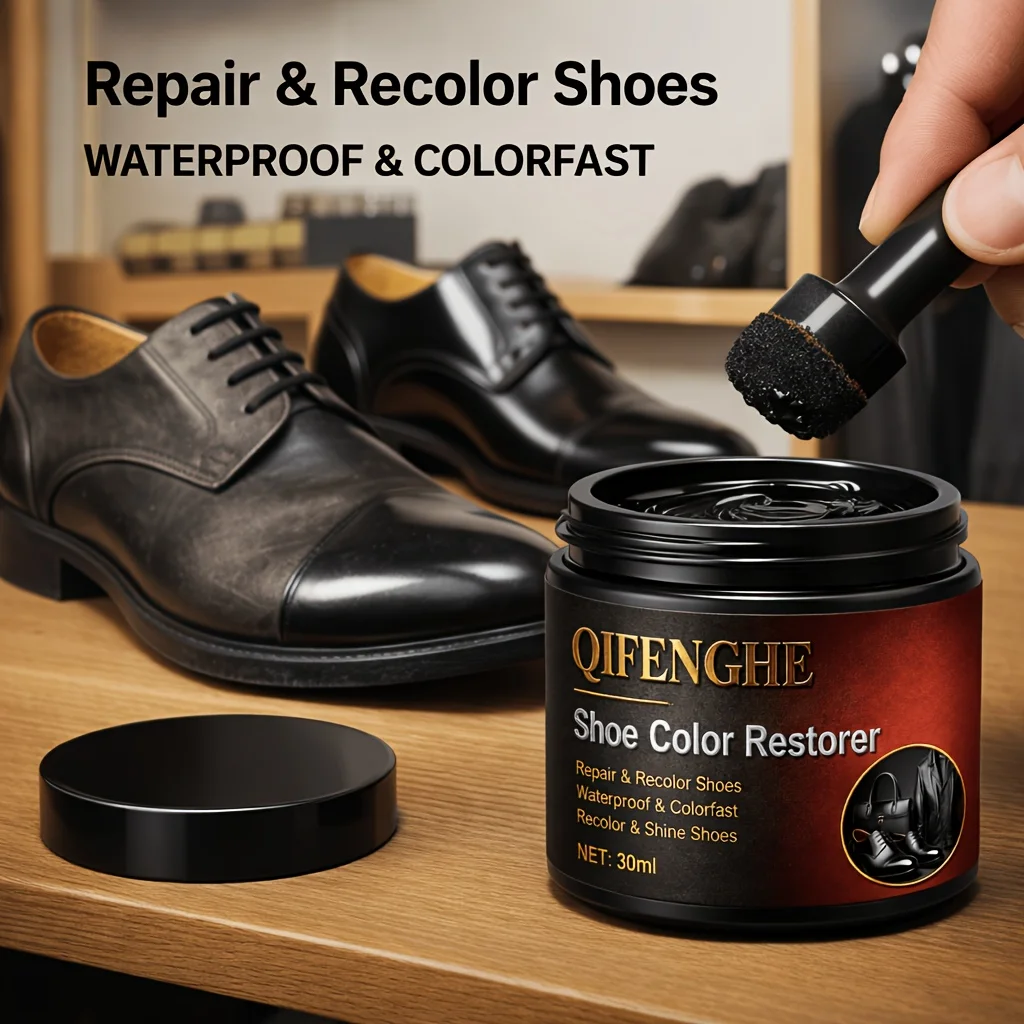 Leather Shoe Recoloring Balm, Restore Deep Black, Fill Scuffs & Add a Long-Lasting Shine