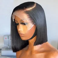 Peluca con malla Frontal BOB, cabello humano liso 180% de densidad completa 13x4 HD, pelucas frontales de encaje transparente, peluca con malla frontal de pelo bob para mujer