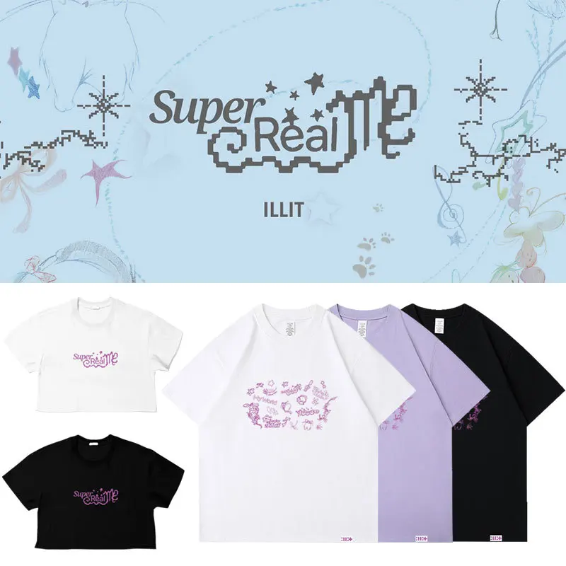 KPOP ILLIT SUPER REAL ME Album Oversized T Shirt Women Men YUNAH MINJU MOKA WONHEE IROHA 100% Cotton Short Sleeve Graphic Tees