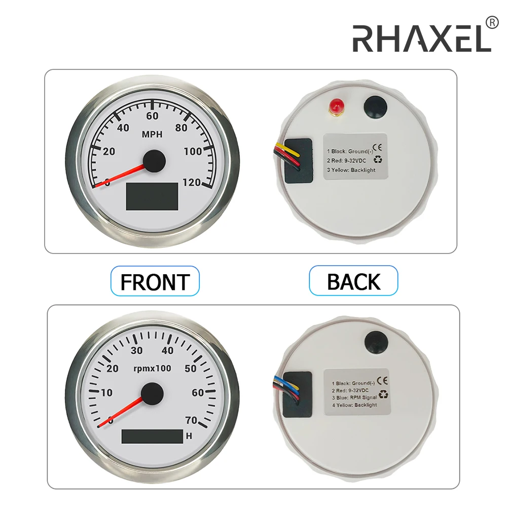 

RHAXEL 85mm 2 Gauge Set Speedometer GPS 120MPH Odometer Tachometer 7000RPM with Hour Meter Backlight for Tractor Bus ATV
