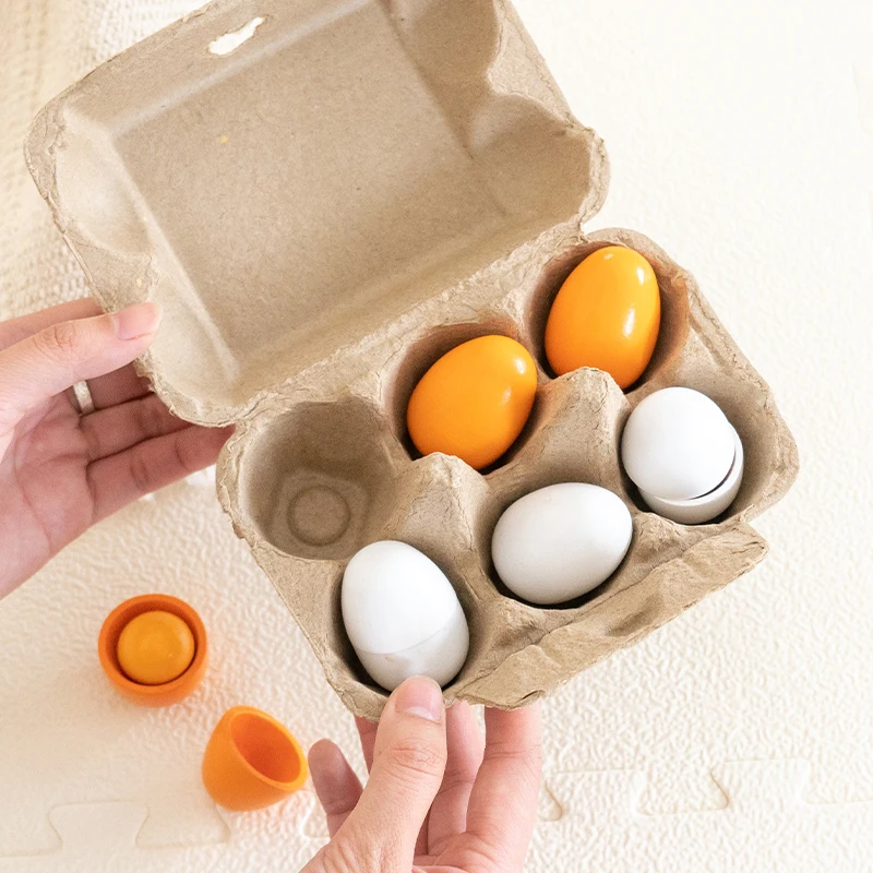 6pcs Wooden Eggs Toy Egg Kitchen Toys Kids Play Food Cooking Kitchen Pretend Play Food Set for Baby Early Development & Learning