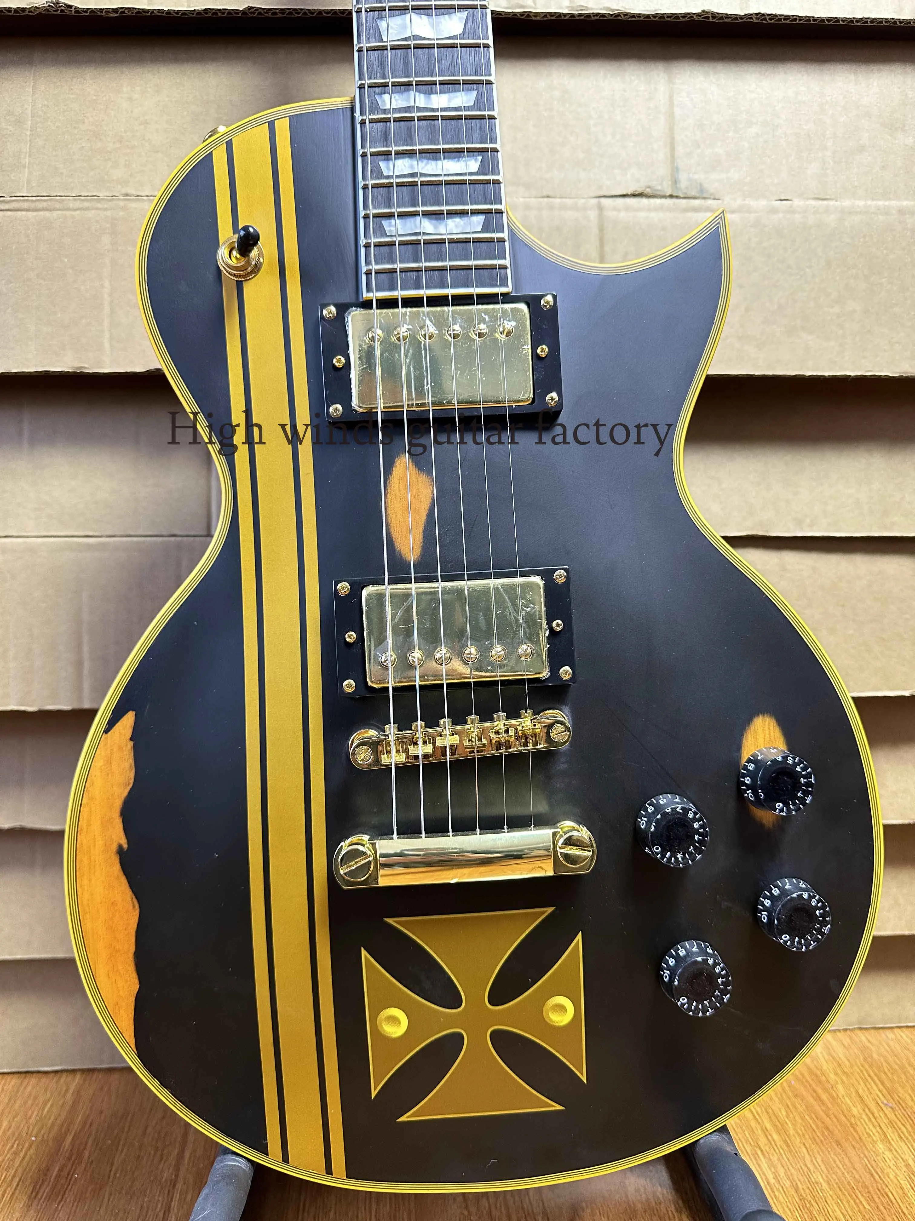 Black Standard Series James Hetfield Iron Cross Electric Guitar Gold Hardware