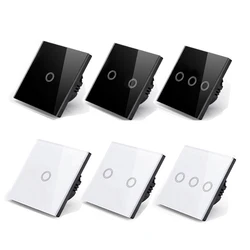 AXUS EU Touch Switch AC100-240V Led backlight Panel Tempered Crystal Glass wall Light sensory Switches 1/2/3 Gang Interruttore