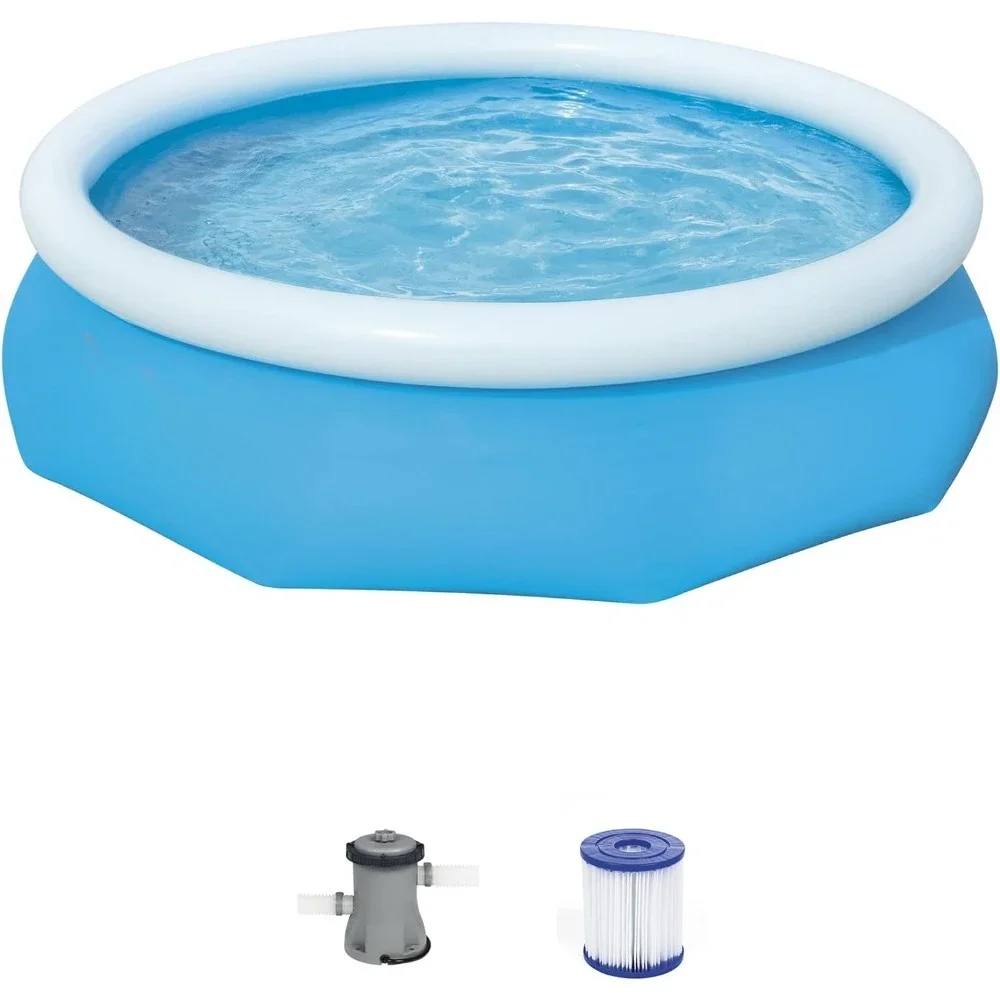 

Fast Set Up 10ft x 30in Outdoor Round Inflatable Above Ground Swimming Pool Set with 330 GPH Filter Pump, Blue