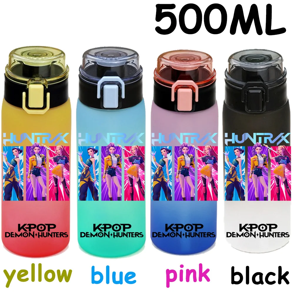 500ML K-pop Demon Hunters HUNTR X Rumi Mira Zoey Jinu Celine Kpop taza de agua de plástico K Pop botella para beber escuela Huntrix Gourde