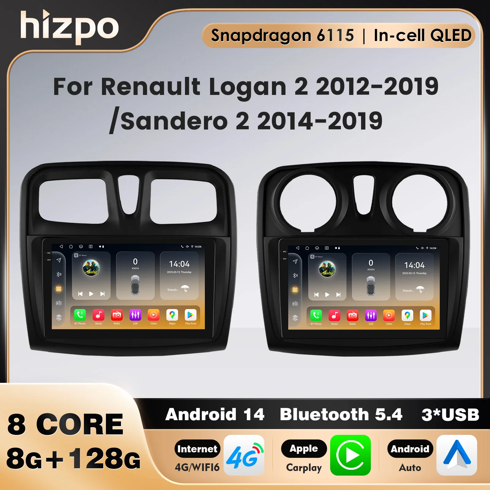 Autoradio Carplay de 9 "Android 6115 para Renault Logan 2 2012-2019 Sandero 2 2014-2019 Autoradio pantalla Multimedia unidad principal 2DIN