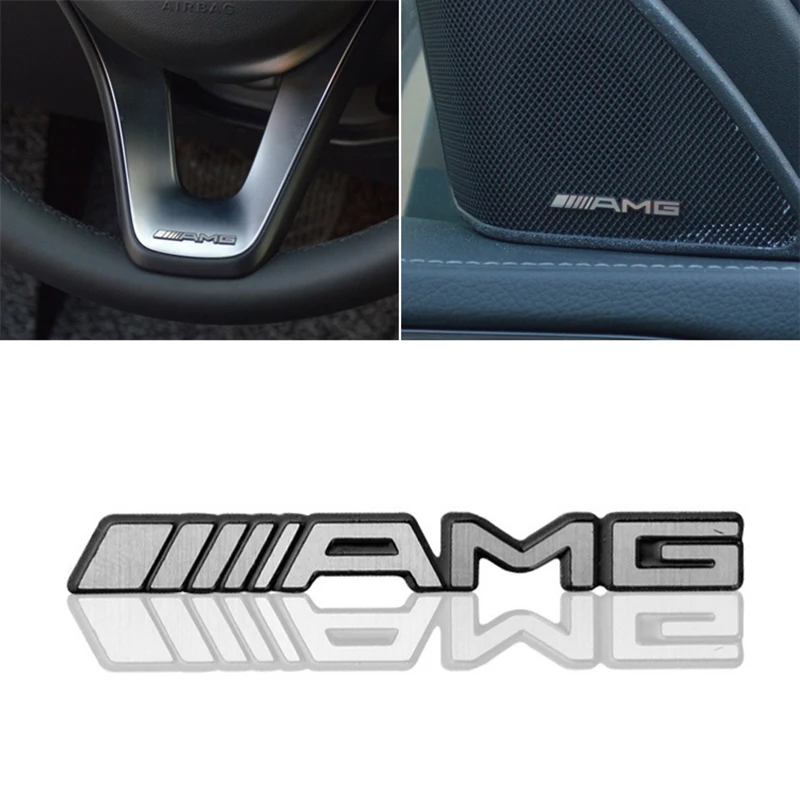 2pcs Aluminium Logo AMG Emblem Decal Car Steering Wheel Sticker Sound Speaker Label For Mercedes Benz AMG Decorative Accessories