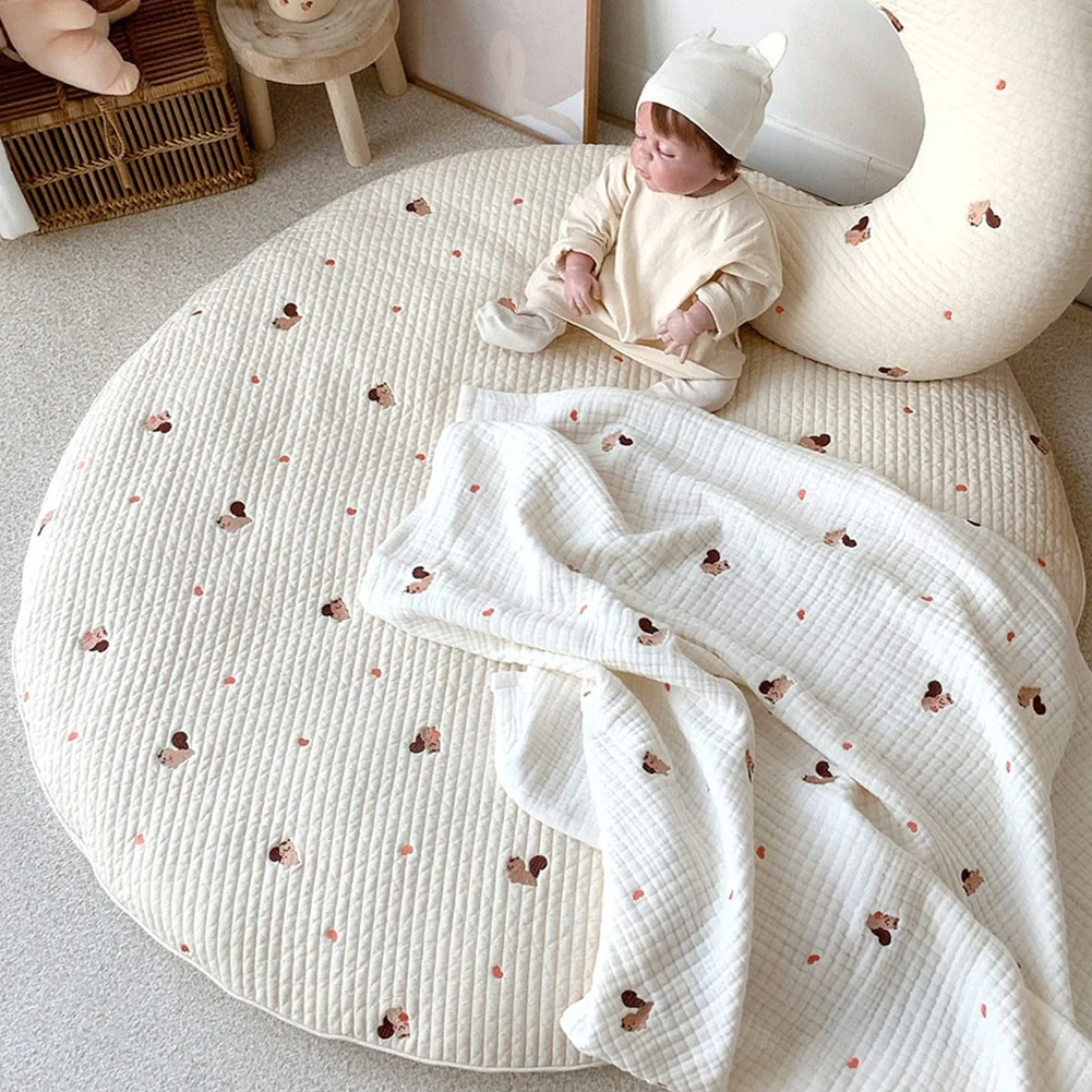 

Ins Korean Baby Circular Crawling Mat Removable and Washable Floor Mat Rabbit Flower Embroidered Rug Kids Room Decoration Carpet