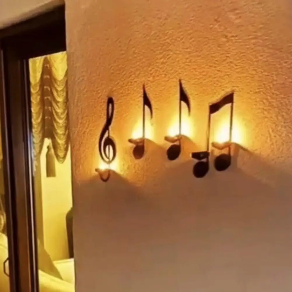 1 Set Candle Holder Wall-mounted Creative Handmade Metal Musical Note Key Shape Tea Light Display Stand Home Decor