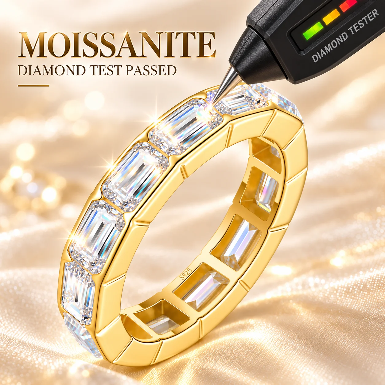 Oktagon-Schliff Moissanit Voll – Moissanite Eternity Band Ring Stackable Bewertung und Preis