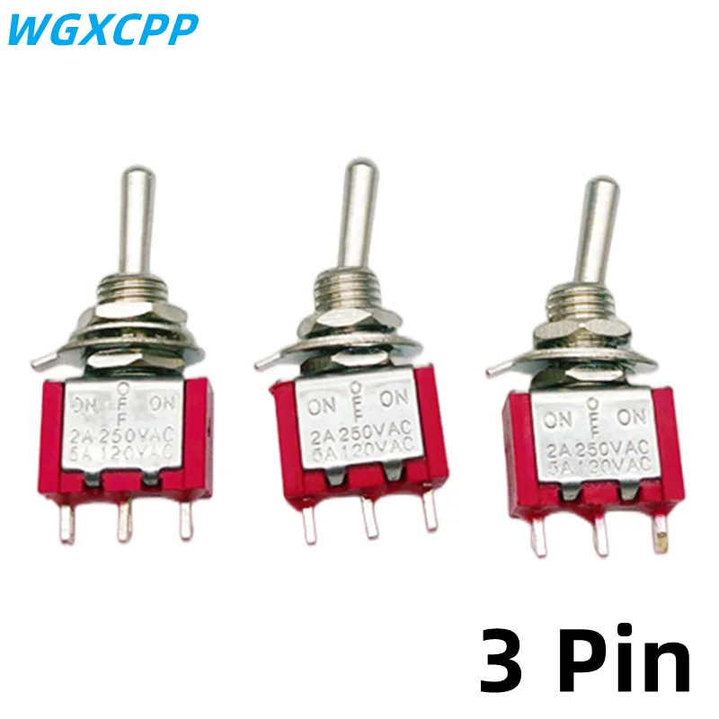 5/10 PCS,Toggle Switches,Red Mini 3Pin 6mm 2/3 Position,Self-Resetting Toggle Switches ON-(ON)DPDT,6A/120V 2A/250V AC,MTS-112