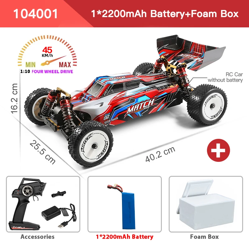 Wltoys 104001   RTR 1/10 4WD RC Auto 2.4G Afstandsbediening Racewagen Drift 45 km/u Hoge Snelheid Off-Road Klimmen metalen Voertuigen Speelgoed