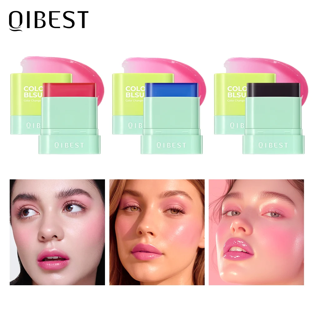 QIBEST Blush Stick Lip Tinted Cooling Water Jelly Tint Jelly Blush Stick Watercolor Multi-Use Lips Eyeshadow Face Blush Makeup