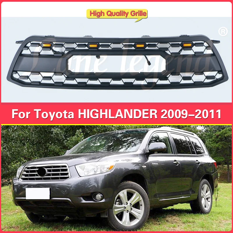 

Auto Parts Front Bumper Grille With LED Lights Modified Accessories For TOYOTA Highlander 2009-2011 Centre Panel Upper Grill