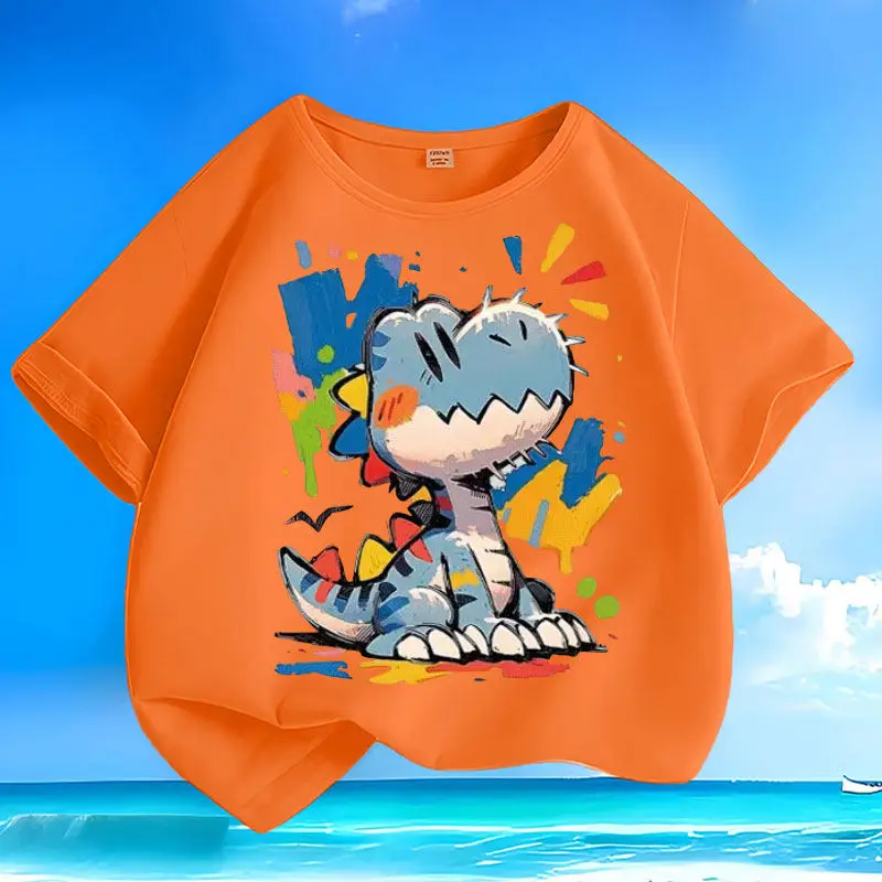 Summer New Cartoon Graffiti Dinosaur Short Sleeved Children's Round Neck Loose Parent-child T-shirt Casual Top