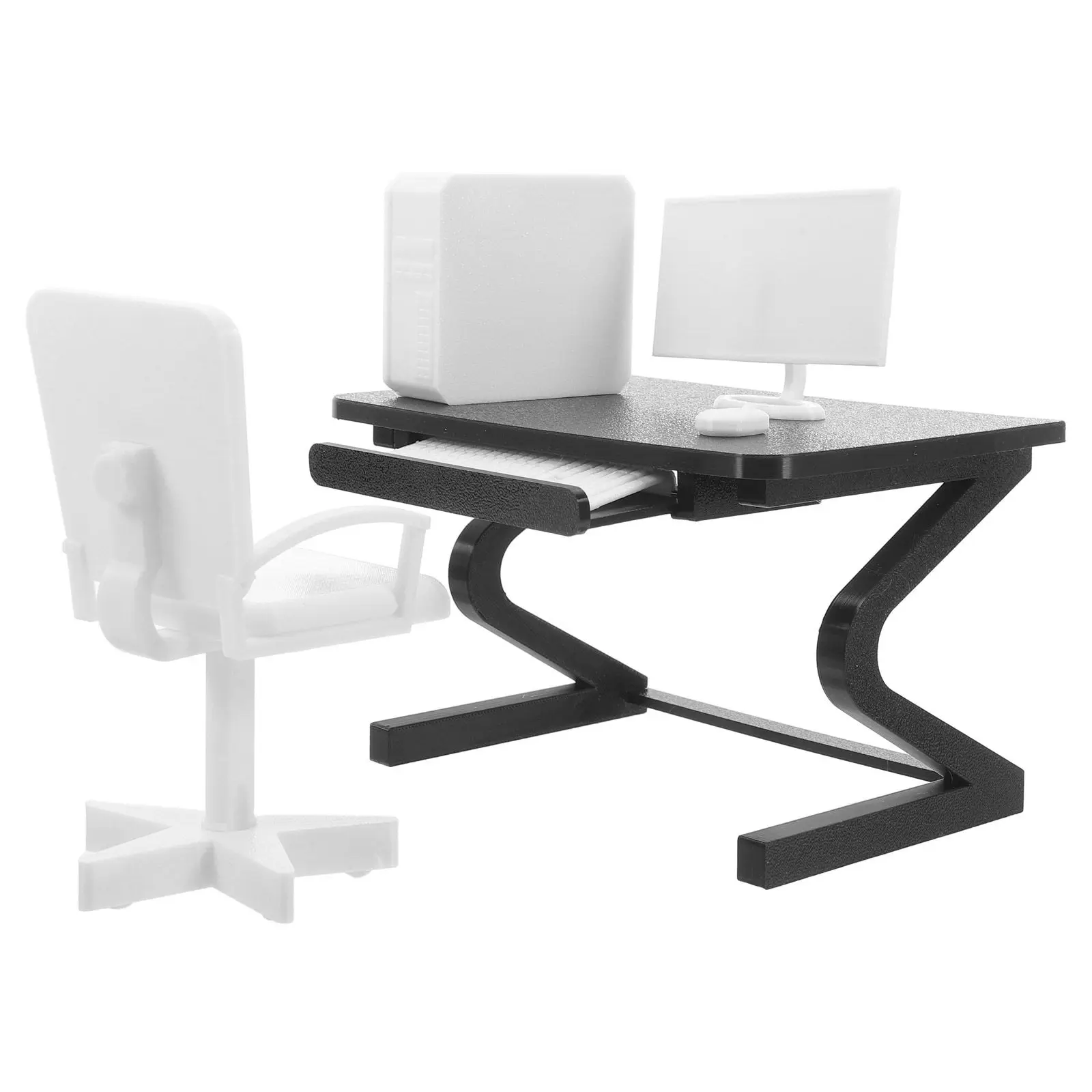 

1 комплект миниатюрной офисной мебели в масштабе 1:12, стол, стул, компьютерные аксессуары, реалистичный дизайн для декора кукольного домика, для коллекционеров