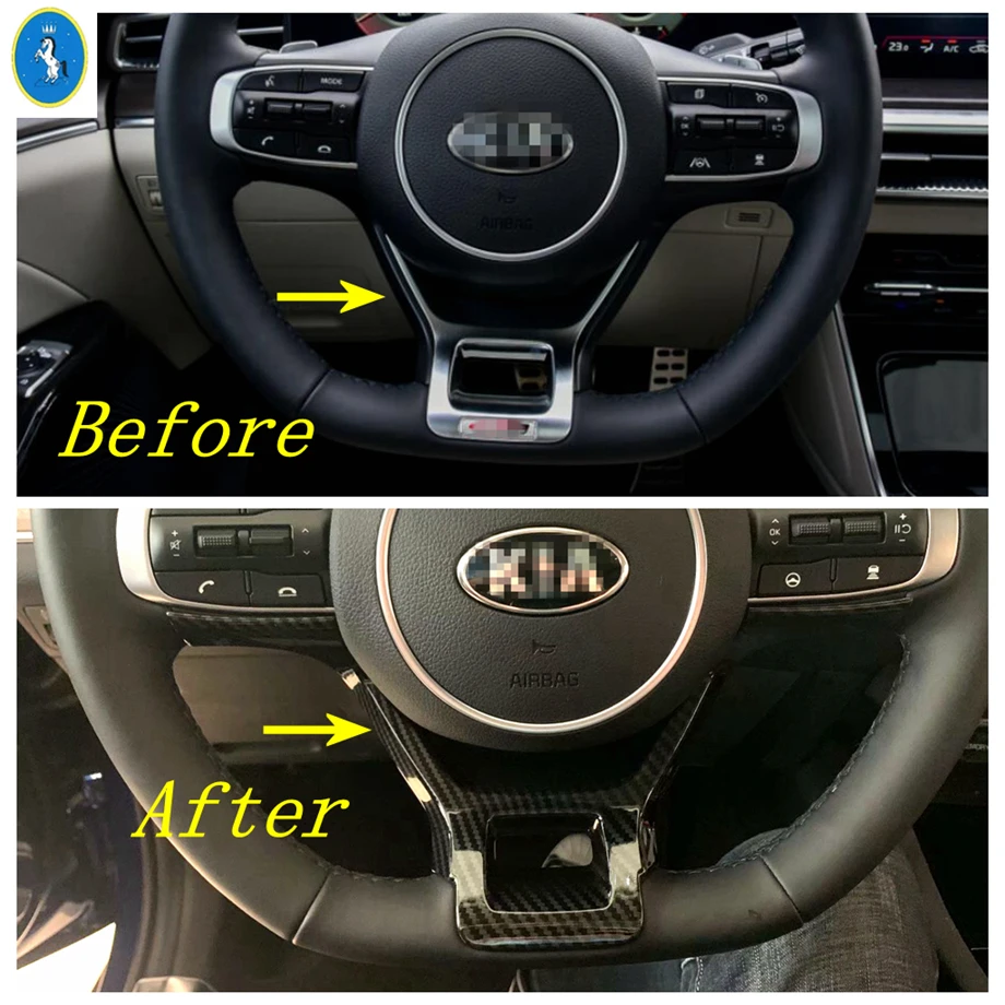 Auto Steering Wheel Frame Panel Decor Cover Trim For KIA Optima / K5 GT 2020 2021 2022 Carbon Fiber Look Interior Accessories