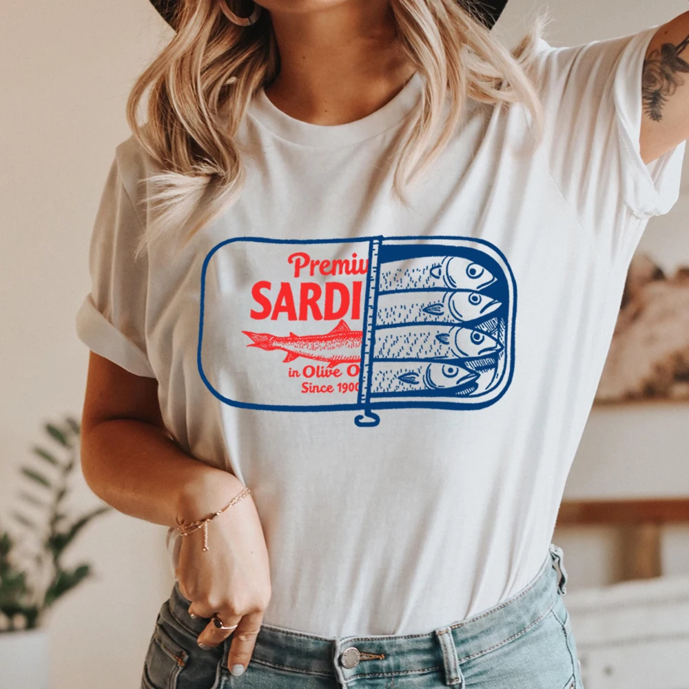 

Vintage Sardines T-shirt Retro Fish Tattoo Graphic T Shirts Funny Foodie Shirts Men Women Trendy Aesthetic Clothes Summer Tops