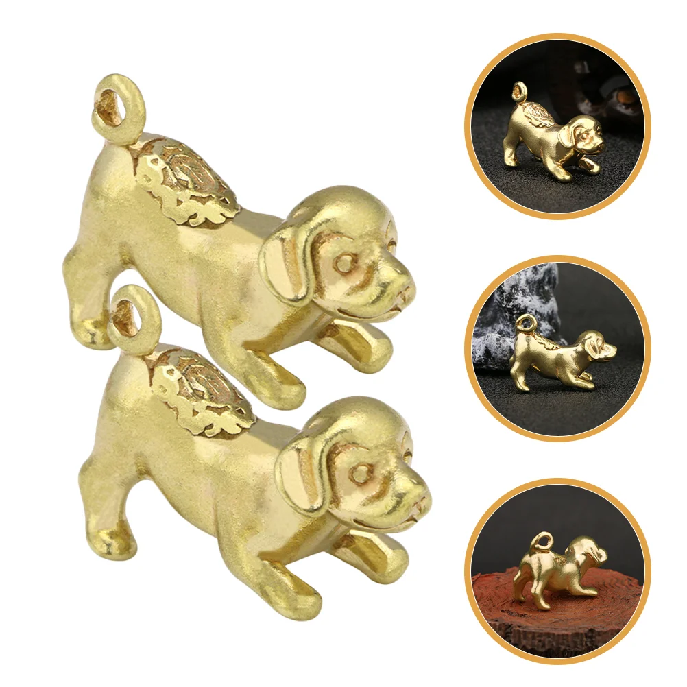 2 Pcs Brass Keychain DIY Pendant Dog Ring Embellishment Bag Hanging Decor Animal Shape Charm
