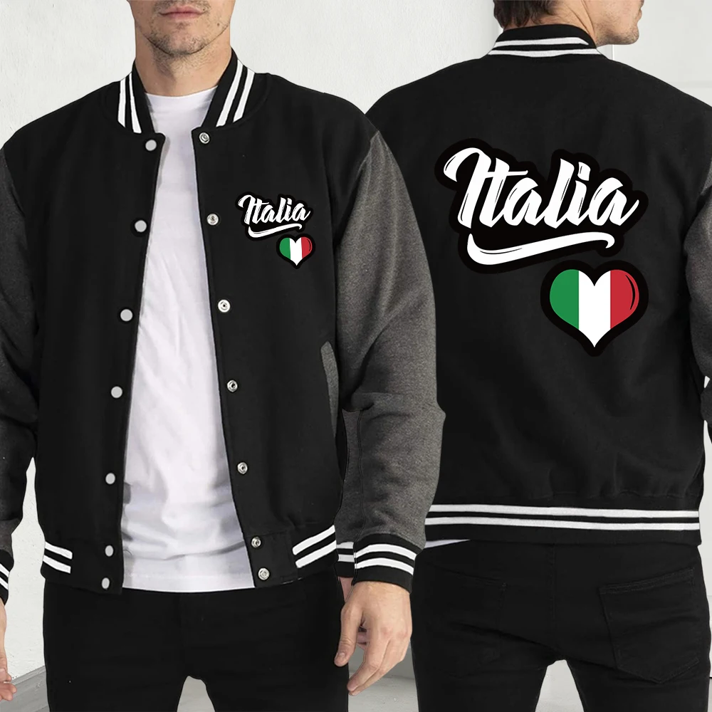 

Italia Heart-Shaped Printed Jacket Men Hip Hop Personality Streetwear Casual Warm Clothes Loose American Top Unisex Jackets