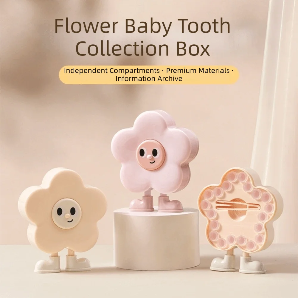 Cartoon Teeth Storage Box Compartment Drop Resistant Baby Teeth Keepsake Box Flower Shape with Tweezers Collection Box