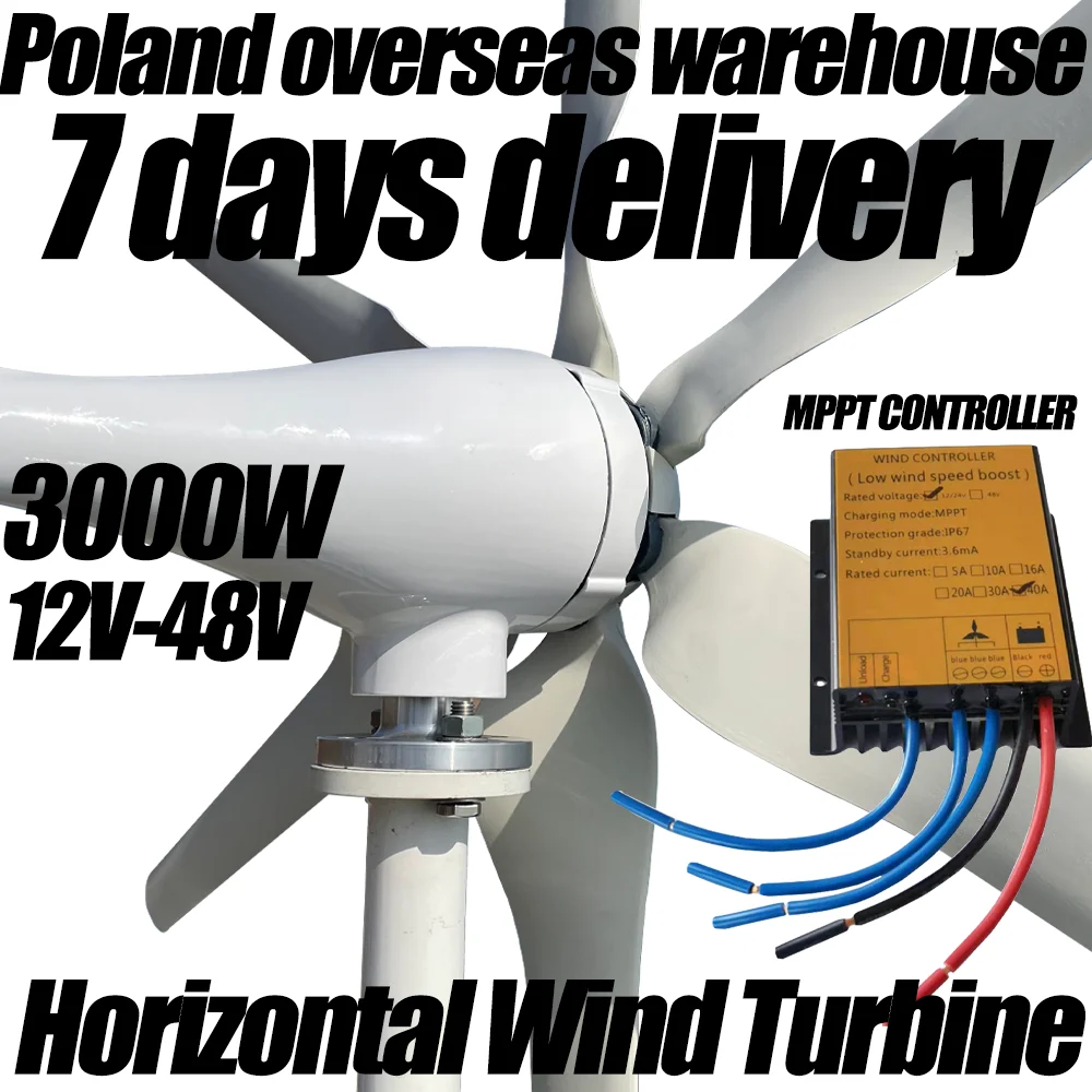 

Польский склад, 7-дневная доставка Бесплатная энергия Горизонтальные домашние ветряные турбины Ветрогенератор Мощность Windmil с контроллером MPPT