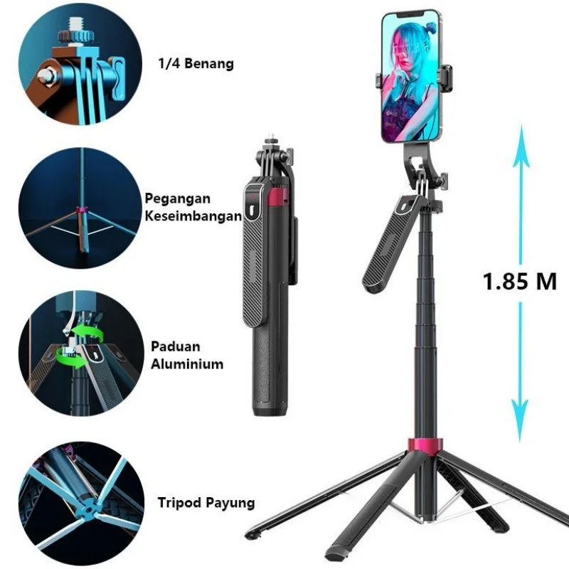 Xiaomi P185 Selfie Stick Tripod 1.85M Retractable Gimbal Stabilized Selfie Stick 360° Rotate Bluetooth Selfie Stick Tripod