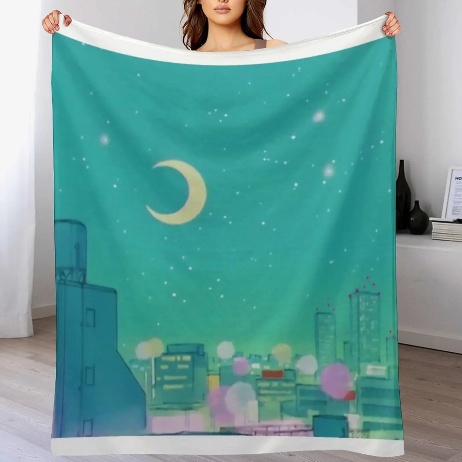 

90s Anime Moon in the Sky Wallpaper Throw Blanket Travel Tourist Soft Big blankets ands Blankets