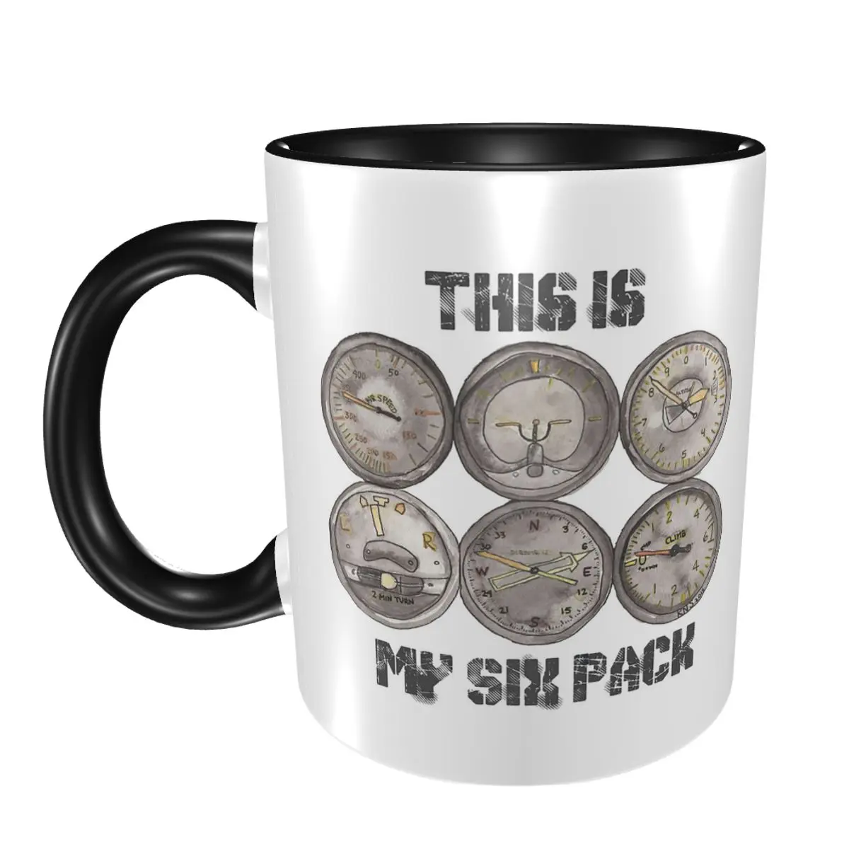 Pilot Top Airplane Six Pack Flight Instruments Mug Funny Ceramic Coffee Cups Tea Mugs Milk Cup Drinkware Gifts for Friends