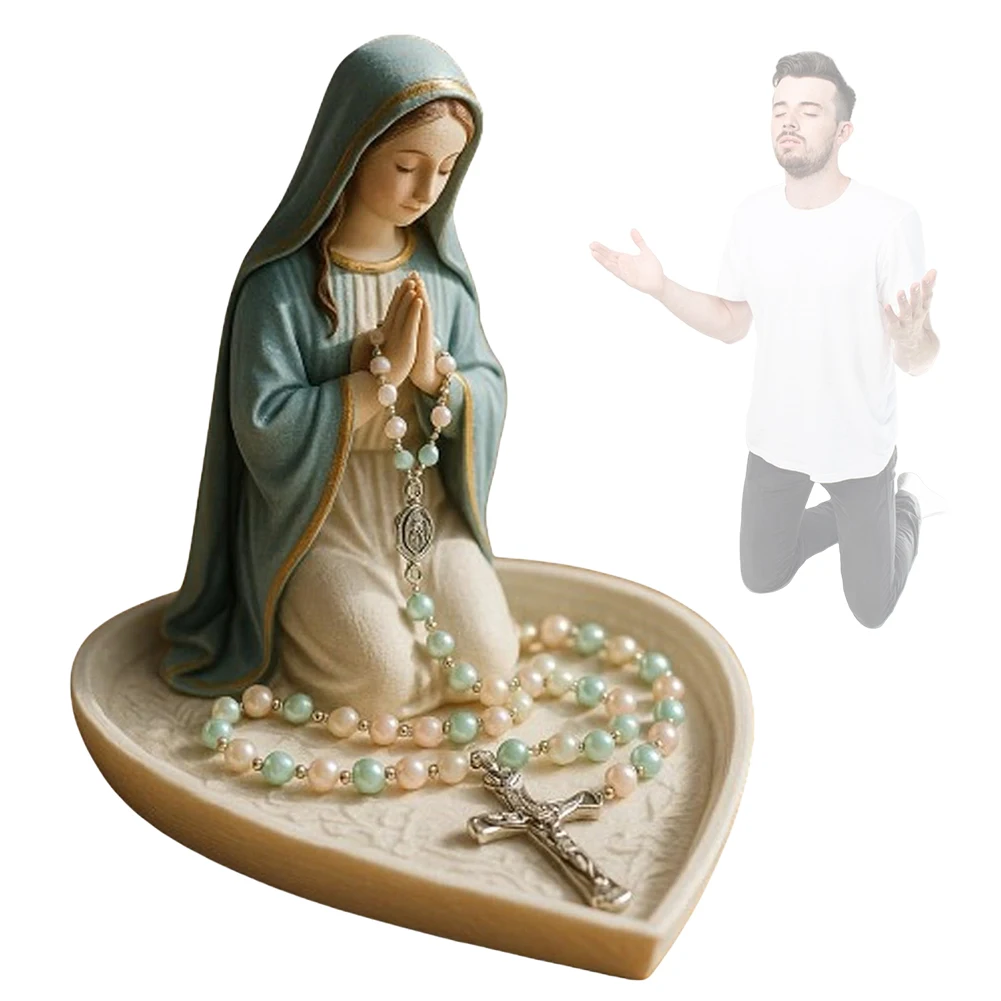 Estatua de soporte de Rosario de la Virgen María, caja de Rosario de oración elegante de Nuestra Señora, estatua de madre bendita, decoración católica para el hogar