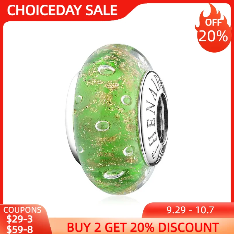 

ATHENAIE 925 Sterling Silver Gold Sands Bubble Green Rainforest Italian Murano Glass Charms Beads fit DIY Bracelet Necklace