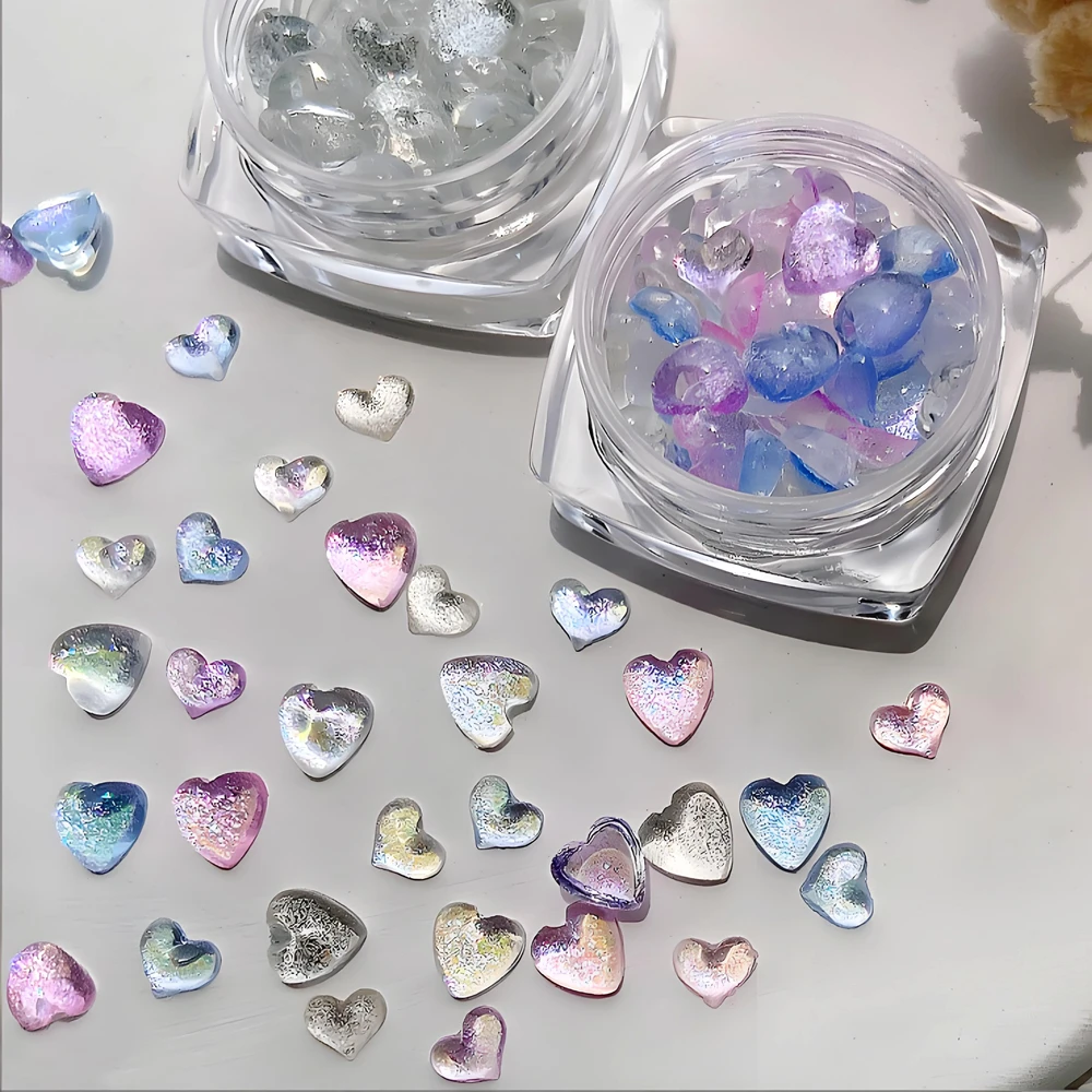 

2 Pots Mixed Size Flatback 3D Acrylic Love Heart Nail Art Rhinestone Charms Accessories For Glitter Nail Art Decoration Supplies