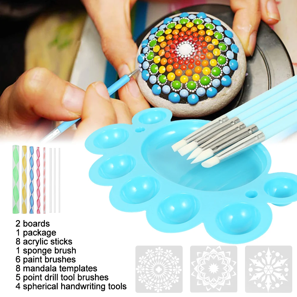 Mandala Dotting Tools Kit Complete Mandala Rock Painting Tools Kit Portable Rock Stencils Dotting Tools Kit for Painting view 3
