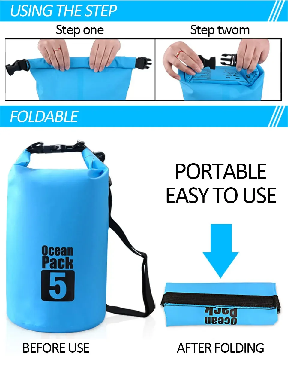 Wasserdichte Trocken-PVC-Taschen für Männer und Frauen, 2L/5L/10L/20L/30L, Outdoor-Schwimmeimertaschen, Rafting-Taschen – Detail 3