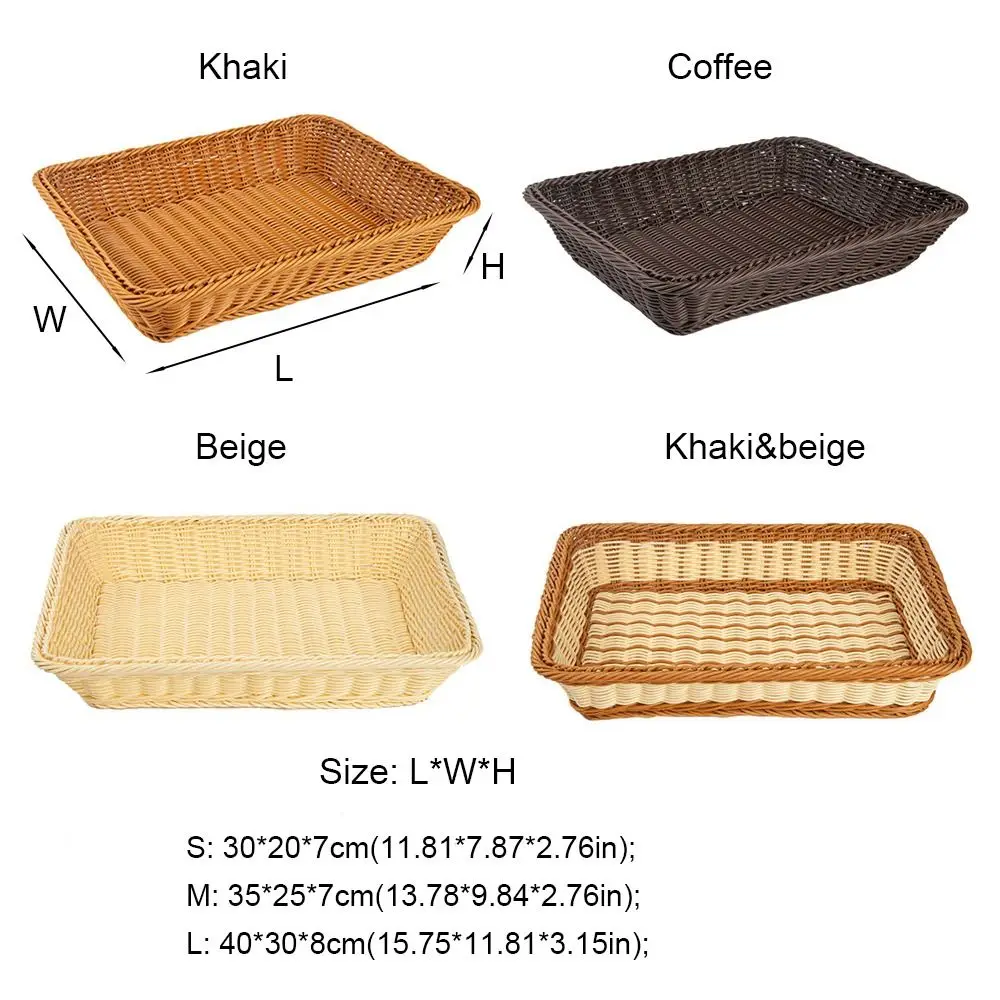 Multicolor Kitchen Storage Basket Woven Pattern Plastic Display Basket Vegetables Candy Snacks Rectangle Organization Box