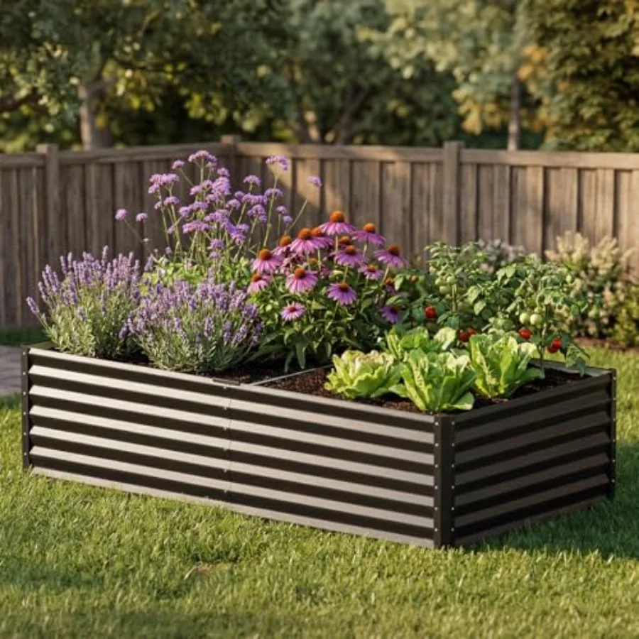 

Galvanized Raised Garden Bed, 6x3x2ft Large Metal Planter Box for Outdoor Vegetables, Corrugated Steel Herbed Plants Container,