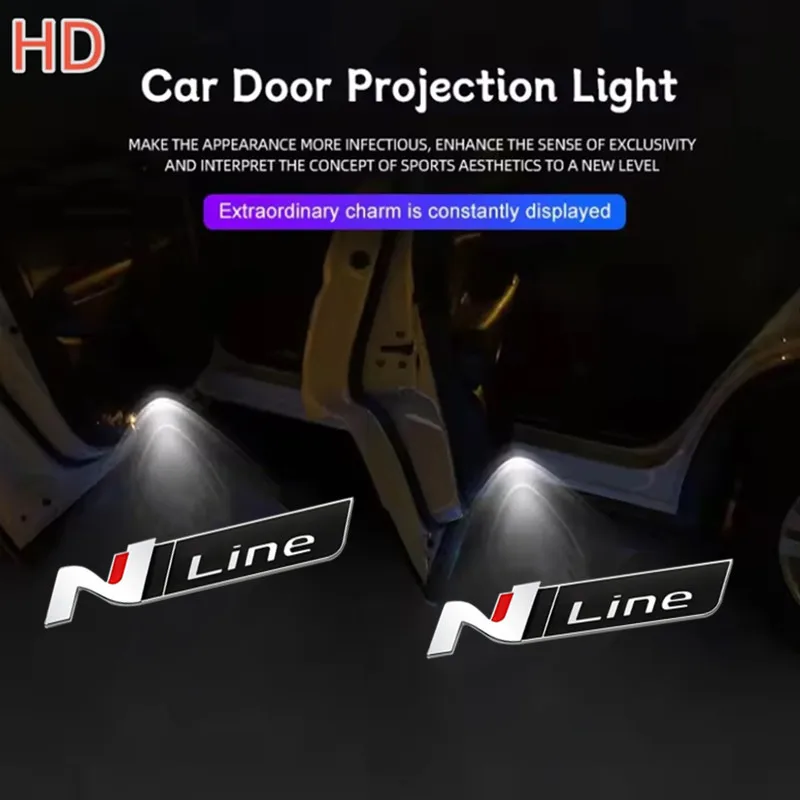 2pcs Logo Car Door HD LED Lamps Projector Courtesy Welcome Lights For Hyundai LINE Veloster Kona Elantra i30 i20 Sonata