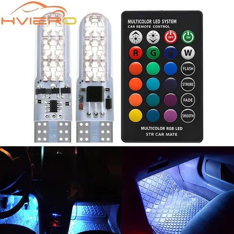 2X T10 W5w RGB LED Remote Controller RGBW 391 6SMD Clearance Festoon Dome Reading Light Wedge Side Led Signal Lamp discoloration