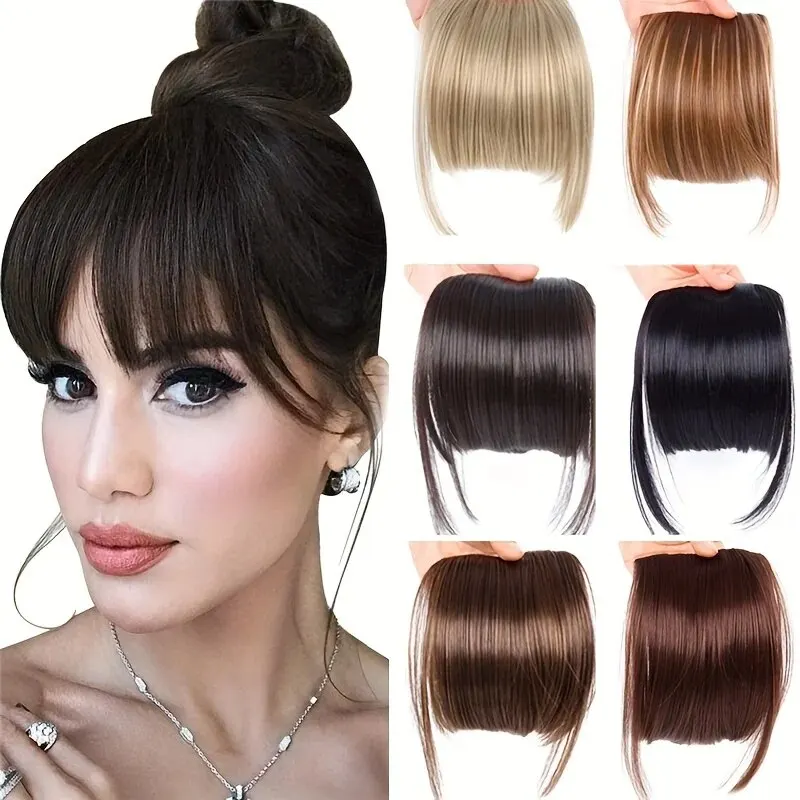 Elegant Women's Clip-In Synthetic Hair Bangs with Sideburns - Perfect for Daily Use & Instant Style Upgrade