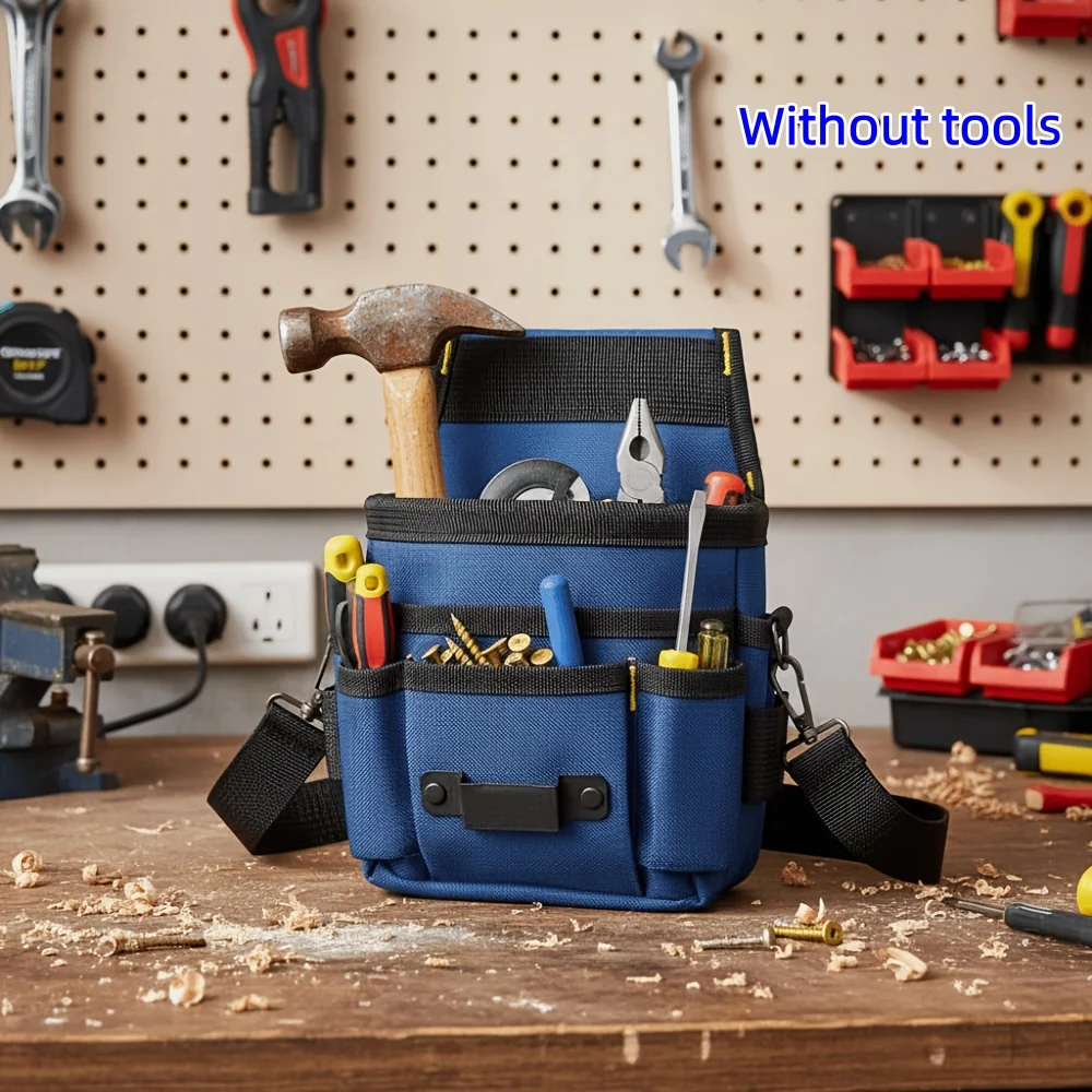 Small Tool Belt Pouch with Adjustable Strap, Multi Pocket Screwdriver Loops Carpenter Waist Bag for Electrician Work Organizer