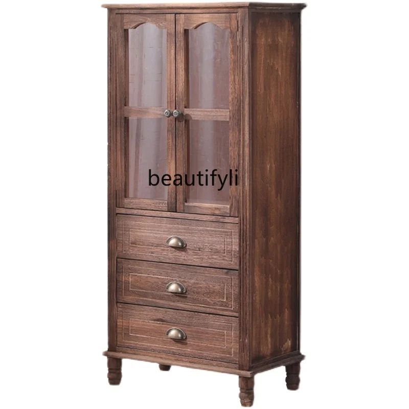 LBX  Solid Wood Chest of Drawers Living Room Wine Cabinet Small Narrow Cabinet Wall TV Side Cabinet Multi-Function Locker