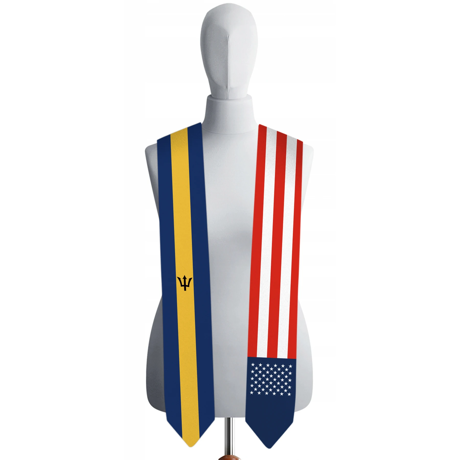 13x180cm USA And Barbados Flag Graduation Sash Bachelor Gown Accessory Graduation Sash Scarf