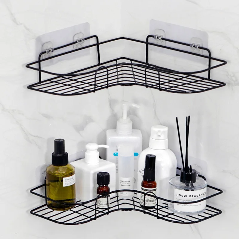 Bathroom Shelf Wall Mounted Corner Storage Shelves Shampoo Holder Cosmetic Rack Iron Shower Drain Basket Bathroom Organizer