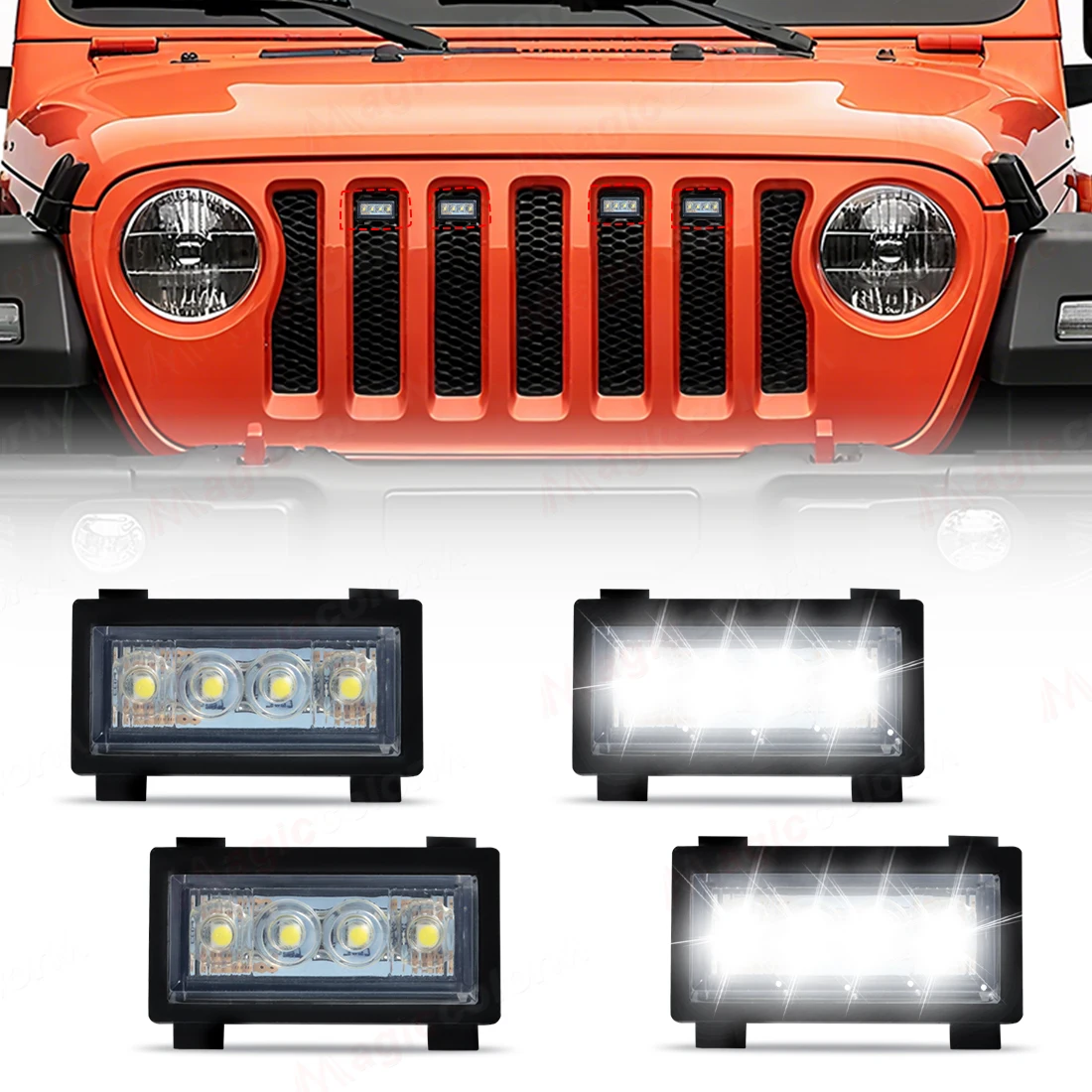 

4pcs Grille Lights For Jeep Wrangler JL 2018 2019 2020 2021 2022 2023 LED Front Grill Light Warning Daylights Car Accessories