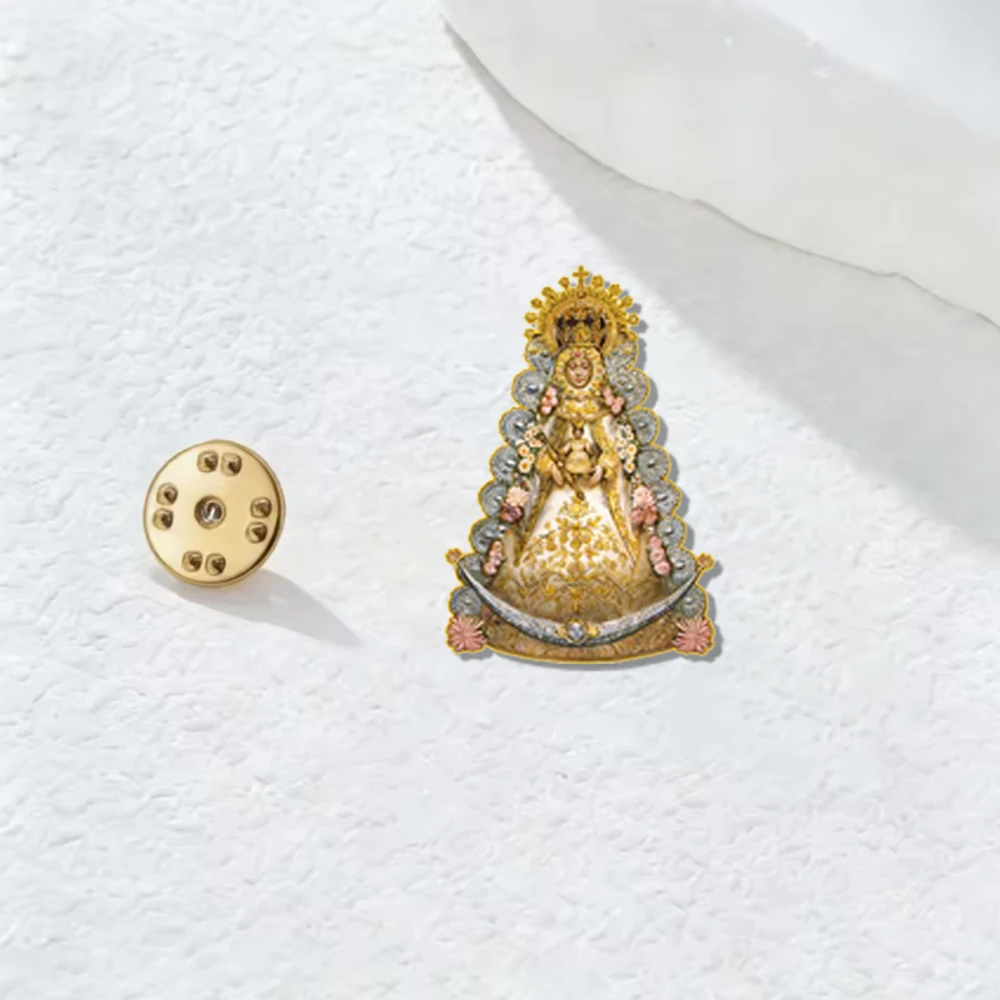 HIPEE Our Lady of El Rocio Brooch Stainless Steel Virgin Rocio Brooch Jewelry Accessory