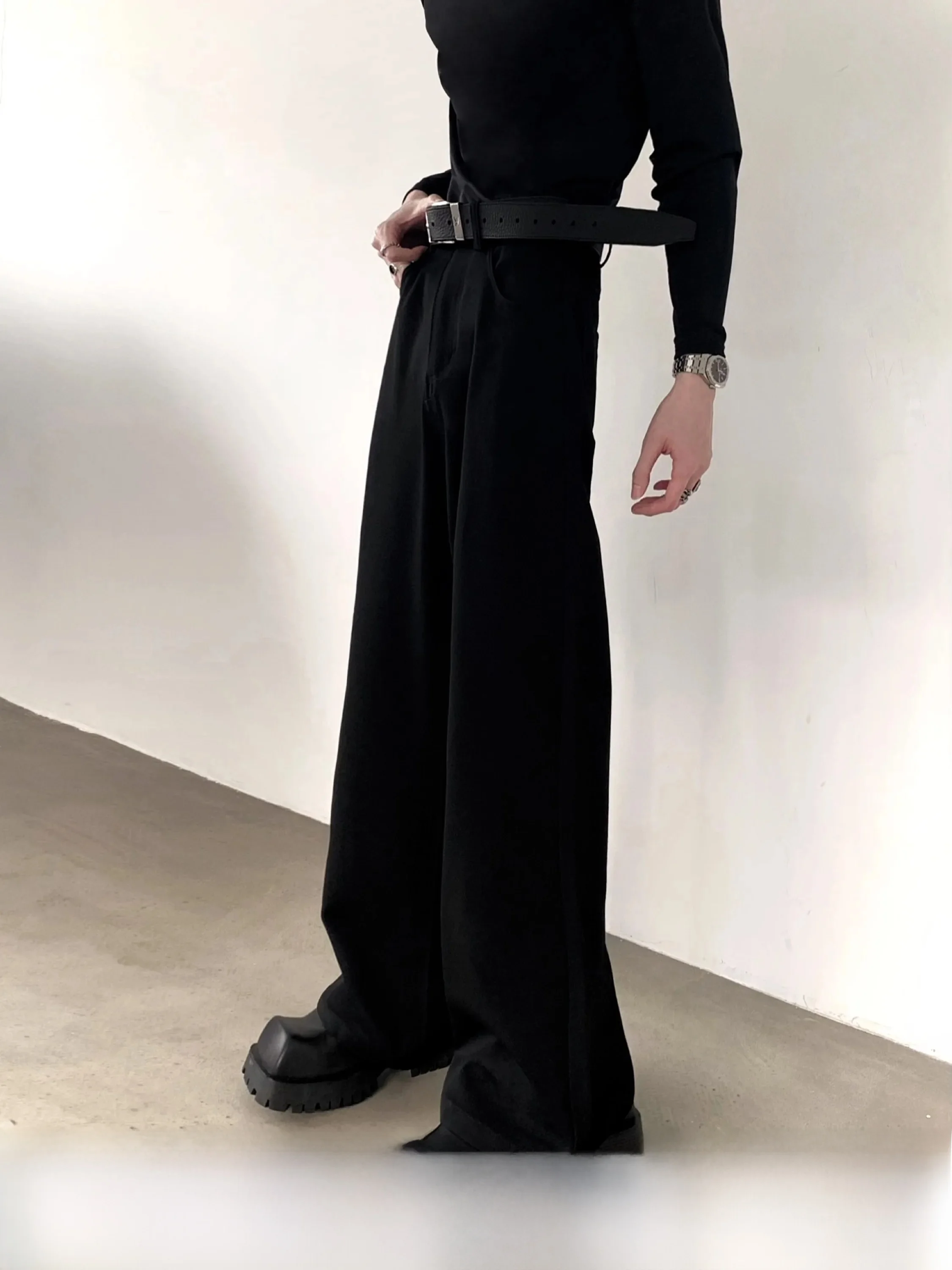 Black Micro Flare 517 Style Men's West Pants CleanFit Drapey Commute High-End Casual Trousers Autumn Mountain Wind Classic