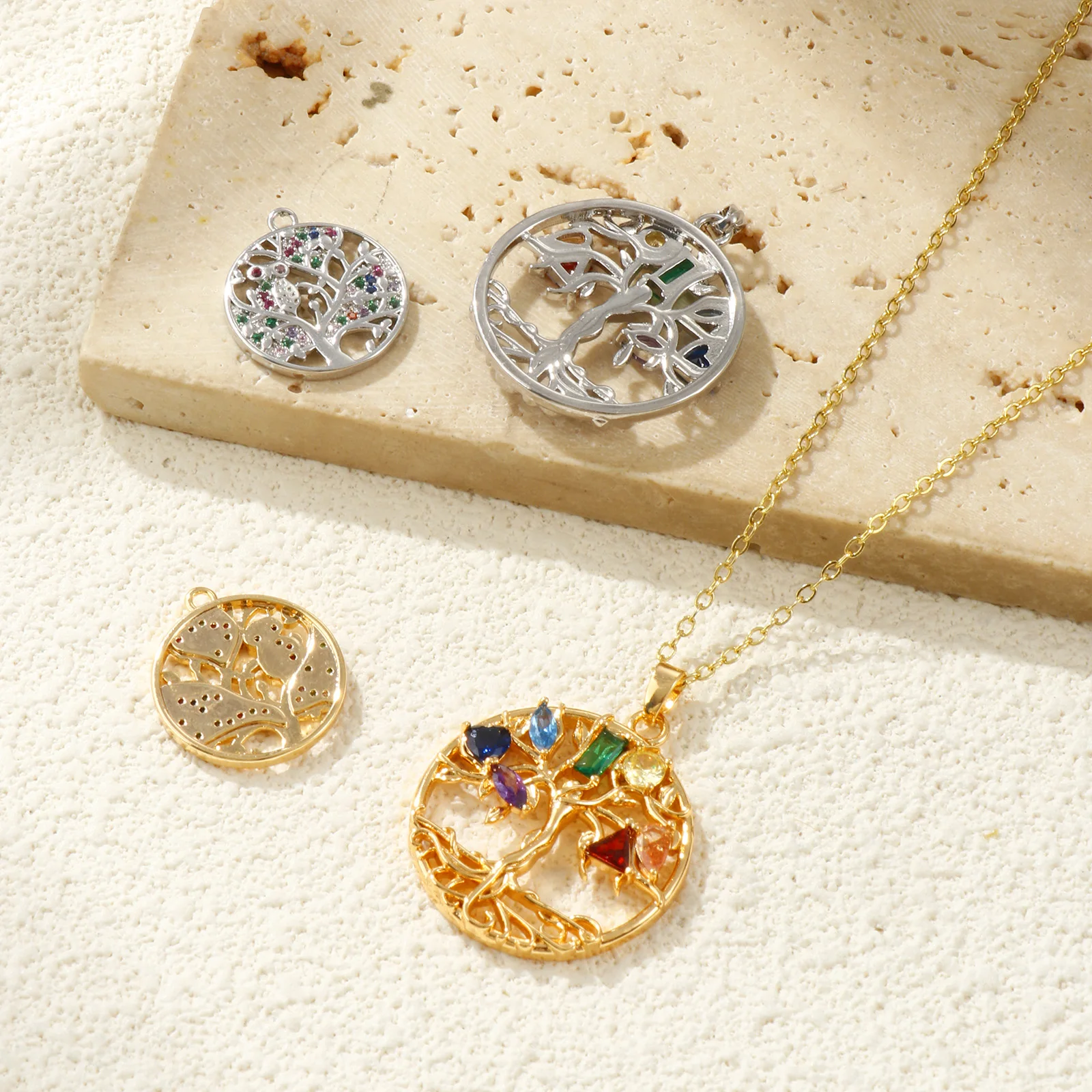 1 قطعة دلايات النحاس الذهب اللون شجرة مستديرة مايكرو تمهيد متعدد الألوان زركون قلادة عقد دي اي واي النساء النتائج مجوهرات الحفلات #5