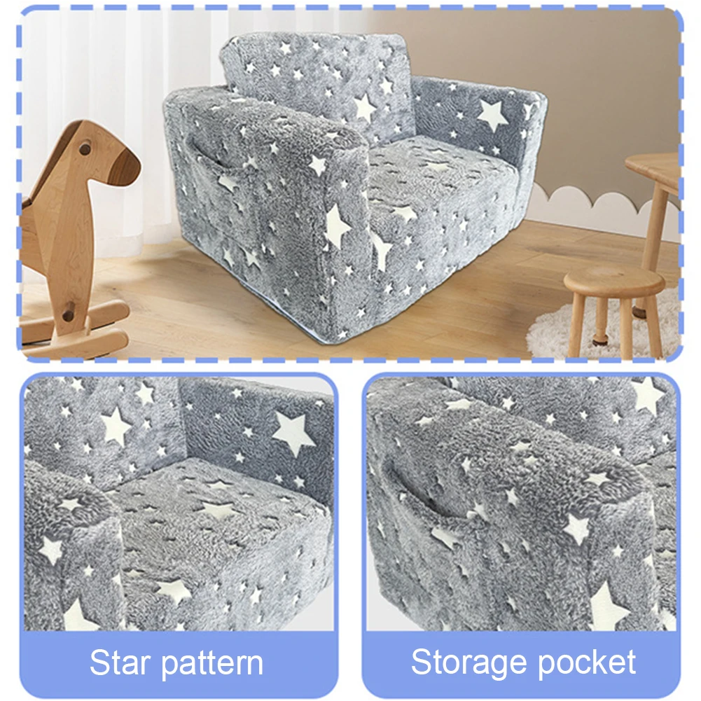 

Comfy Toddler Chair Folding Out Glow in The Dark Extra Soft Open Couch Star Glow in The Dark Toddler Couch for Playroom Bedroom