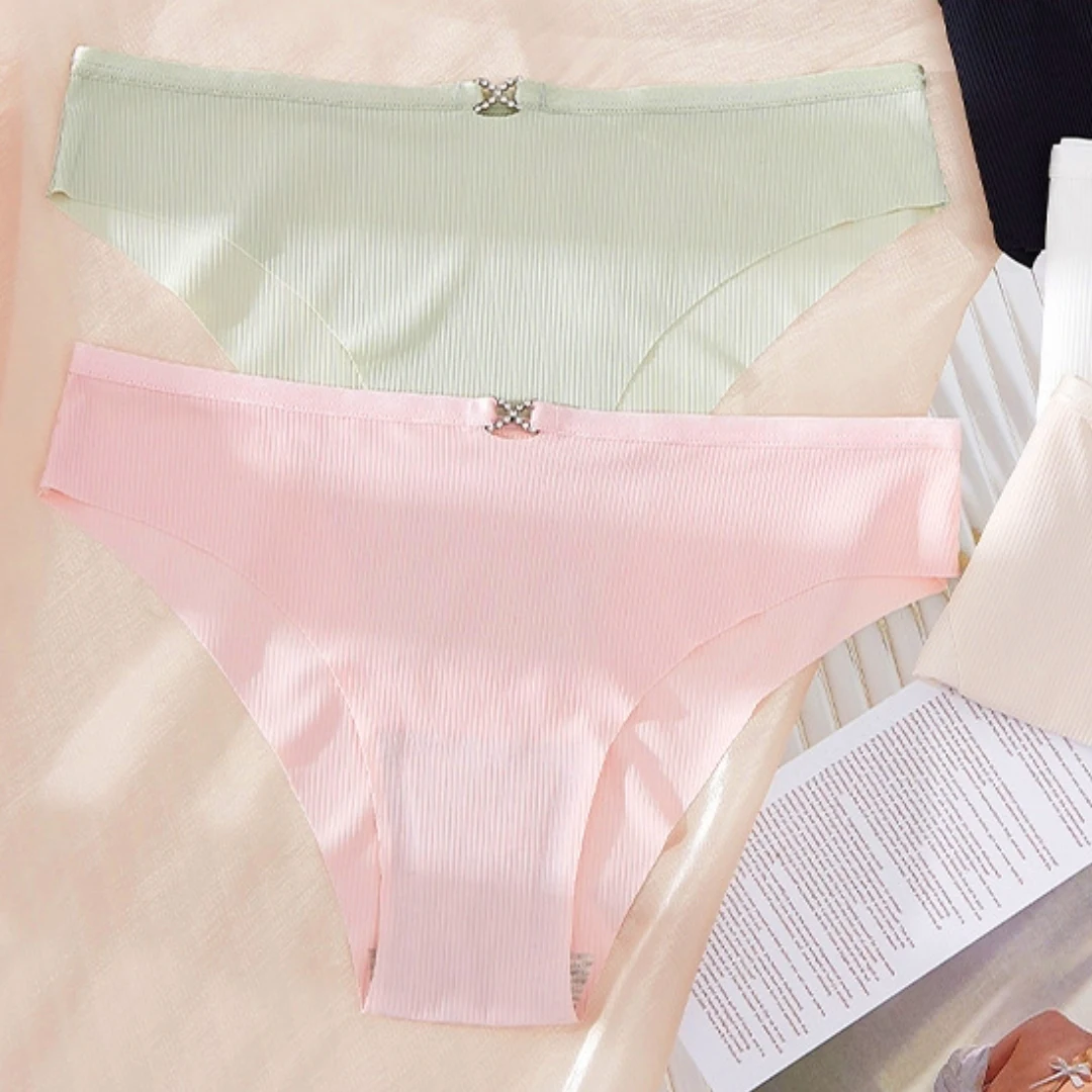 Breathable Decorative X Panties Women's Cotton Crotch Non-marking Briefs Women's Comfortable 3 PCS Striped Ice Silk Underwear